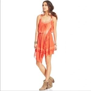 Free People Aphrodite orange ruffle mini dress